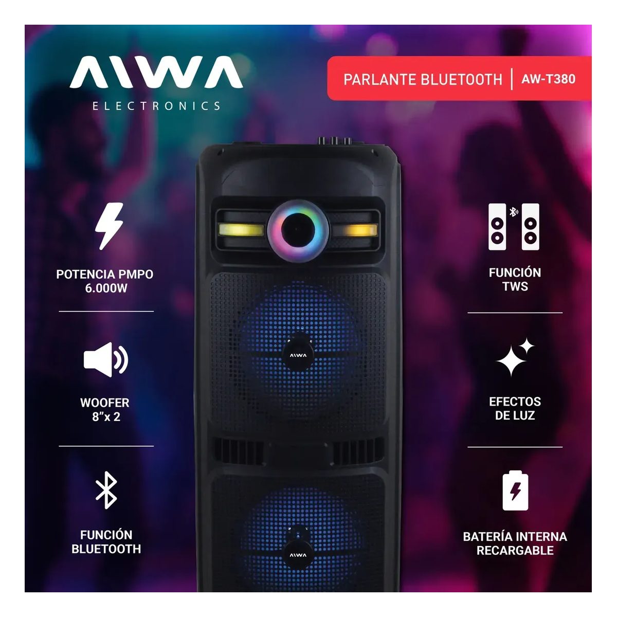 Parlante Aiwa 2x8 6000W AW-T380