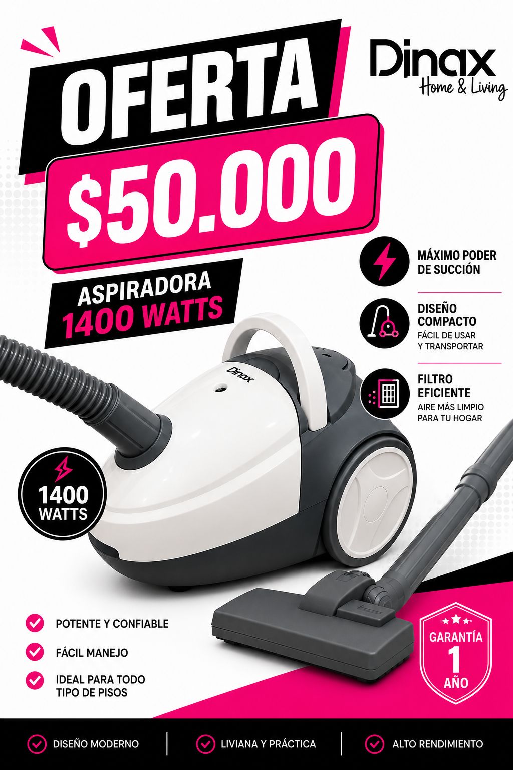 Aspiradora Dinax blanca 1400W L001