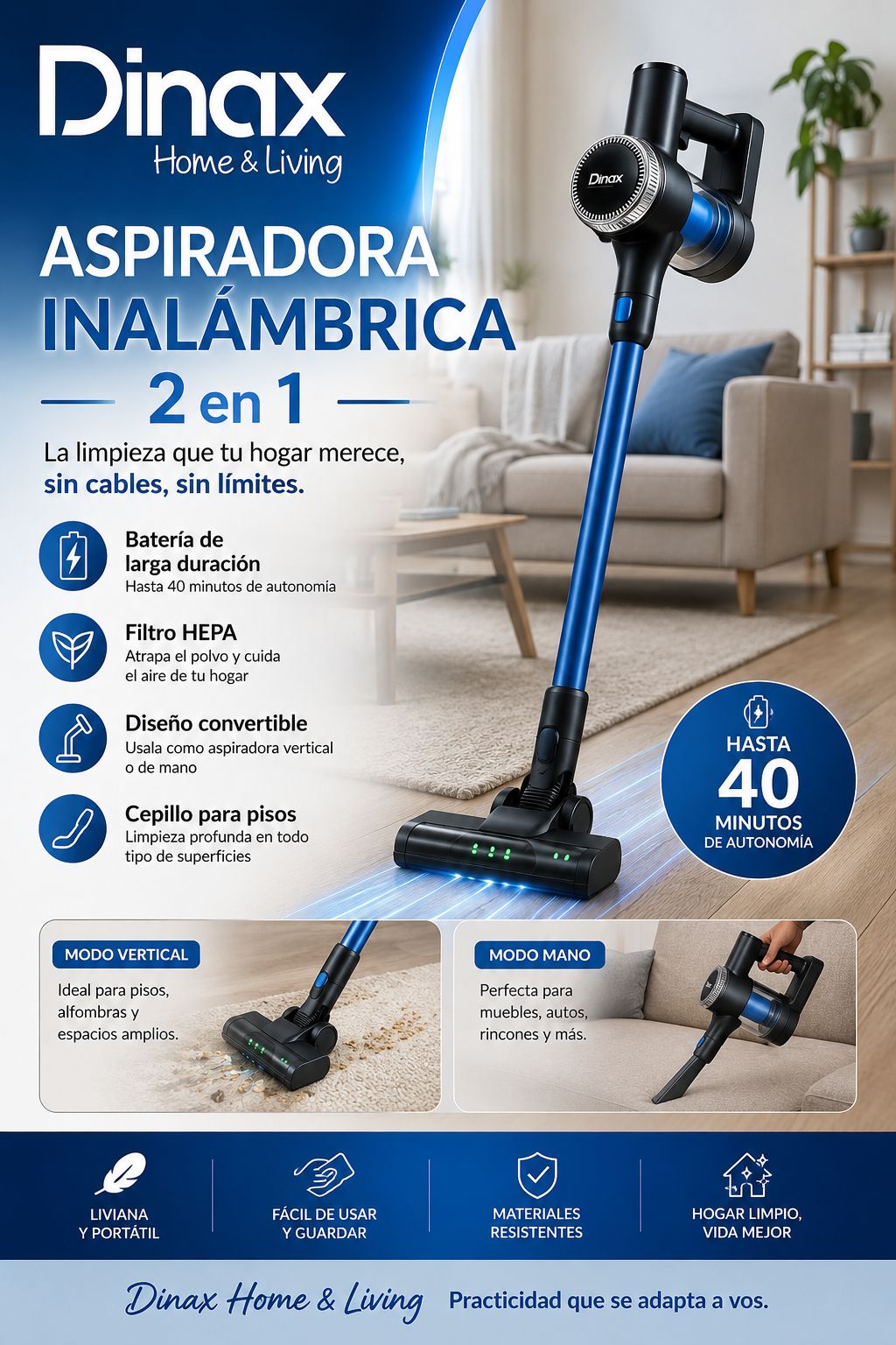 Aspiradora Dinax inalámbrica DX-ASPVAC01