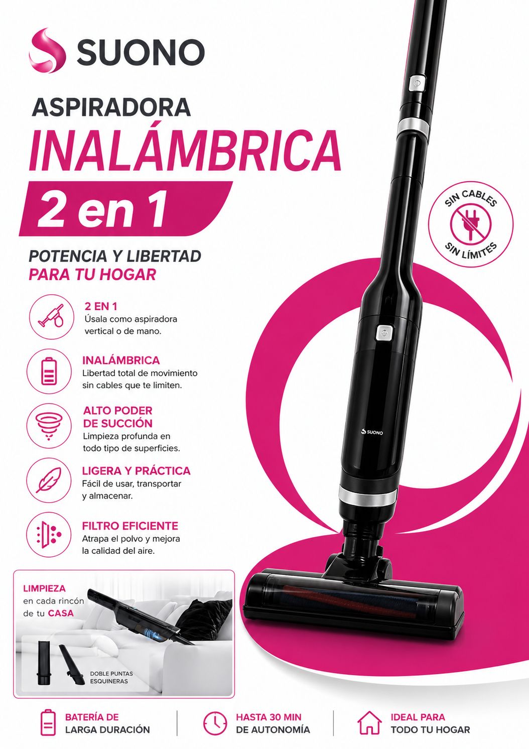 Aspiradora Suono inalámbrica 2 en 1