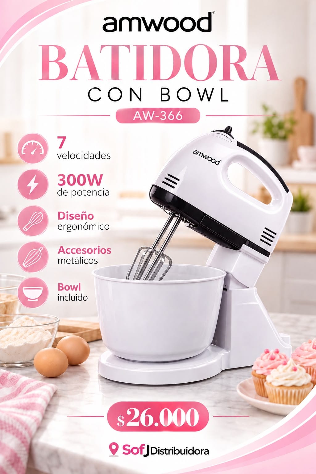 Batidora con bowl Amwood AW-366