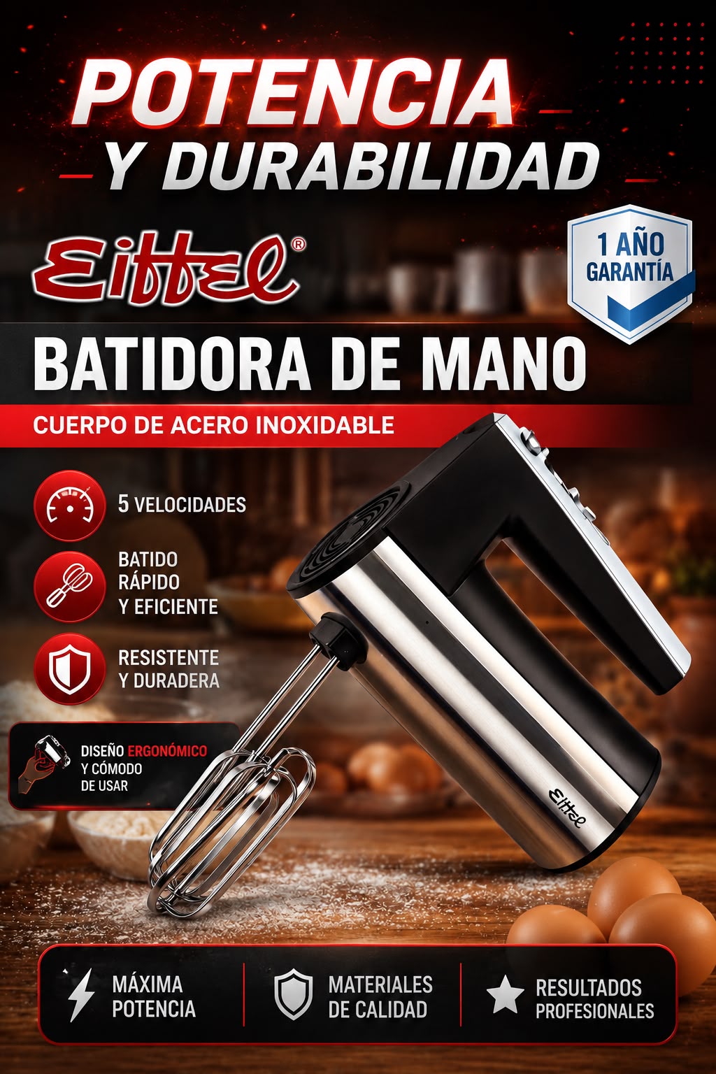 Batidora de mano Eiffel acero E-262 400W
