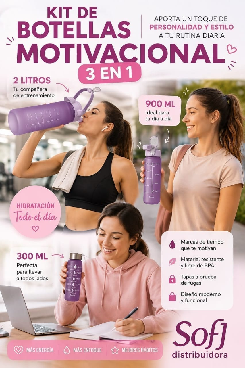 Botella motivacional kit x3