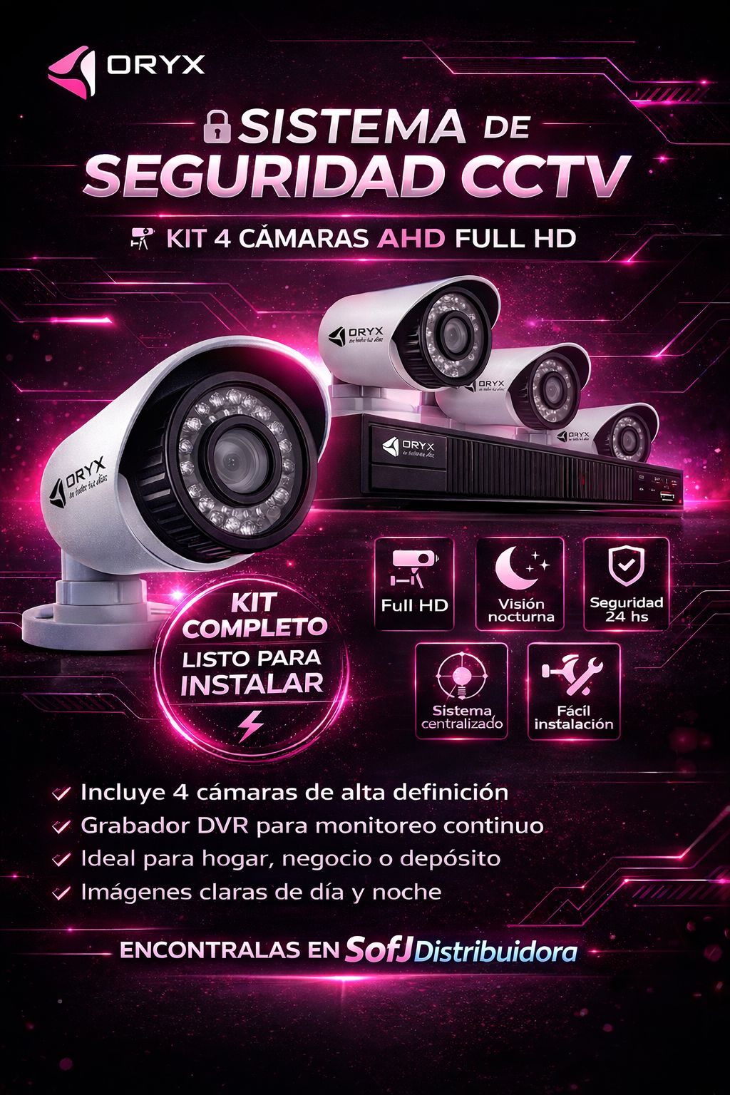 Cámara de seguridad Dinax kit x4 DXDVRX4P