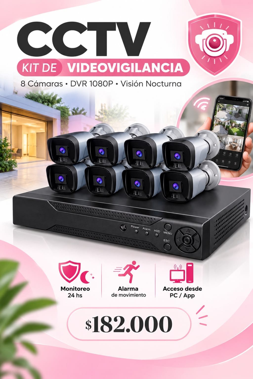 Cámara de seguridad OM kit x8 CCTV-8W