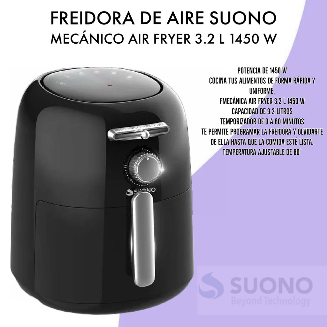 Freidora de aire Suono negra 3.2 L 1450W mecanico