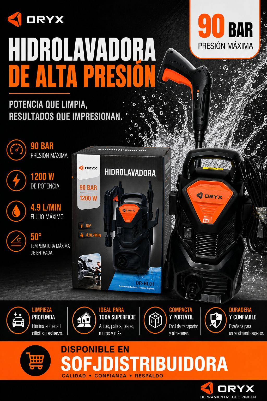 Hidrolavadora Oryx 1200W OR-HRL01