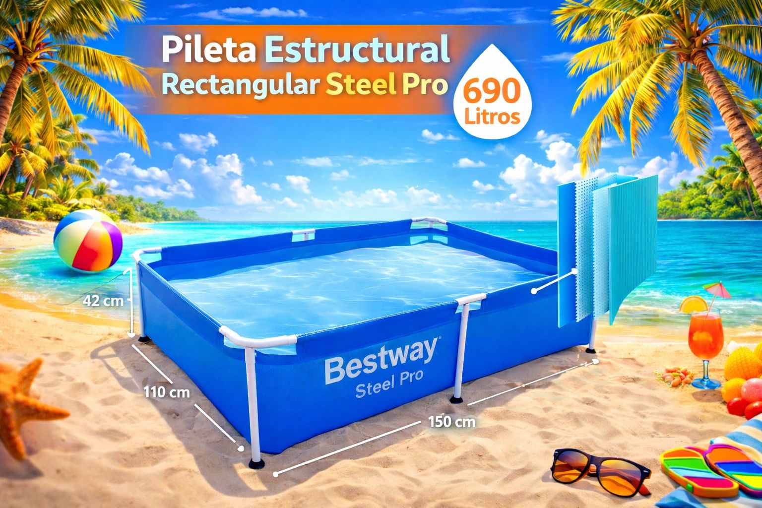 Pileta cuadrada Bestway 690 L 150x110