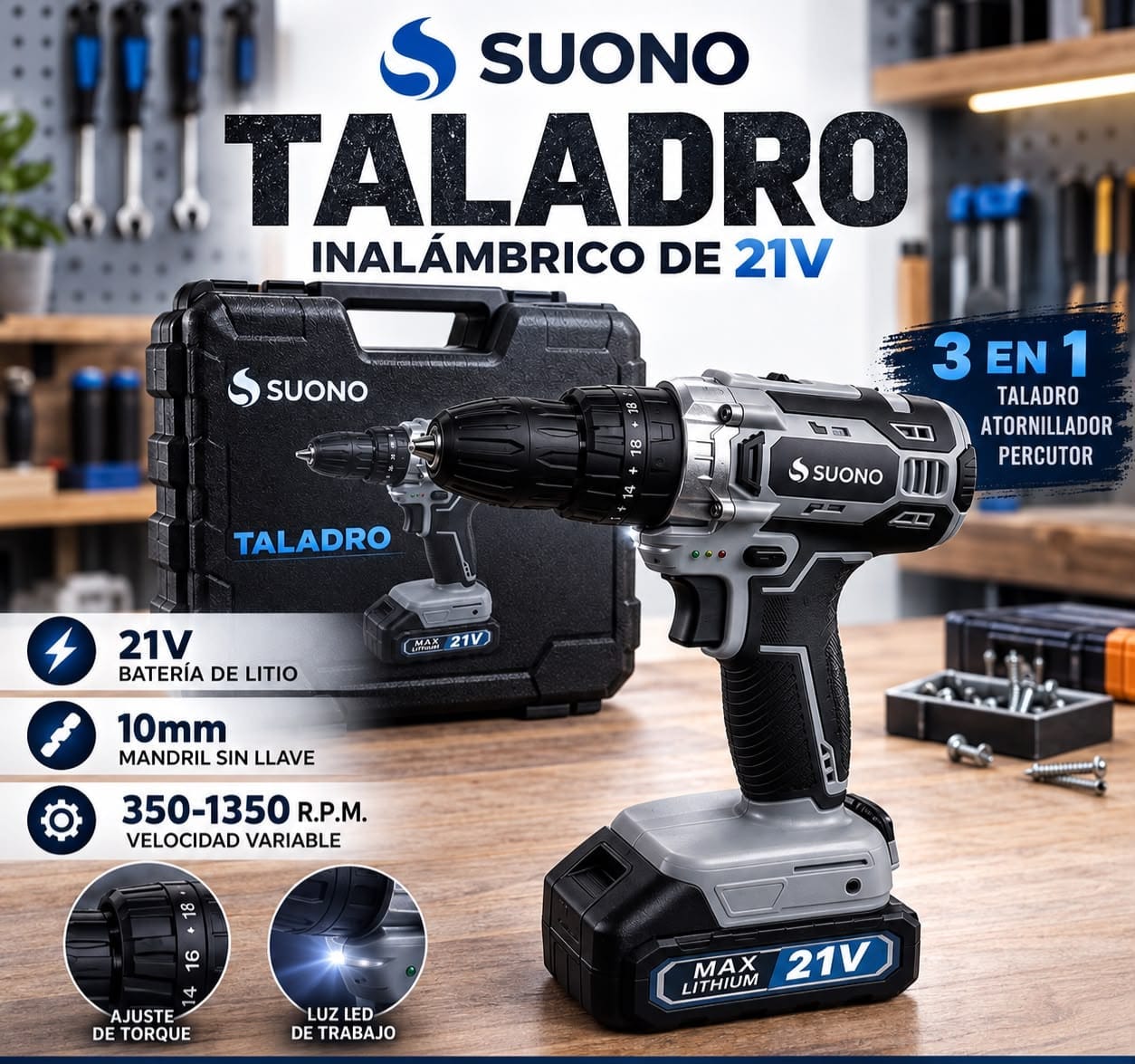 Taladro a batería Suono HER0008GRI