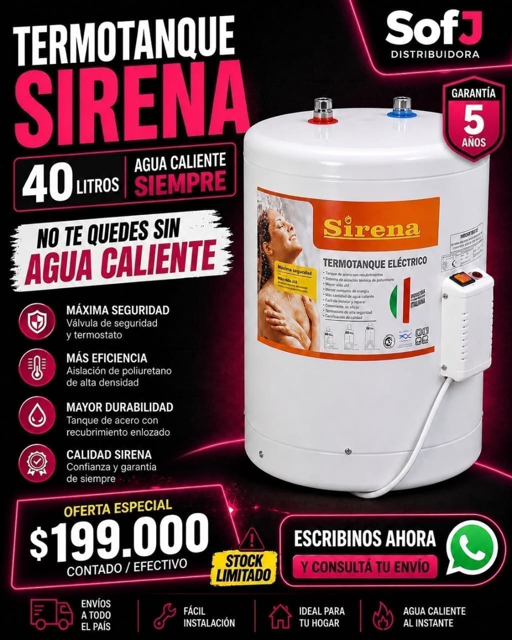 Termotanque sirena 40 L c/ superior eléctrico