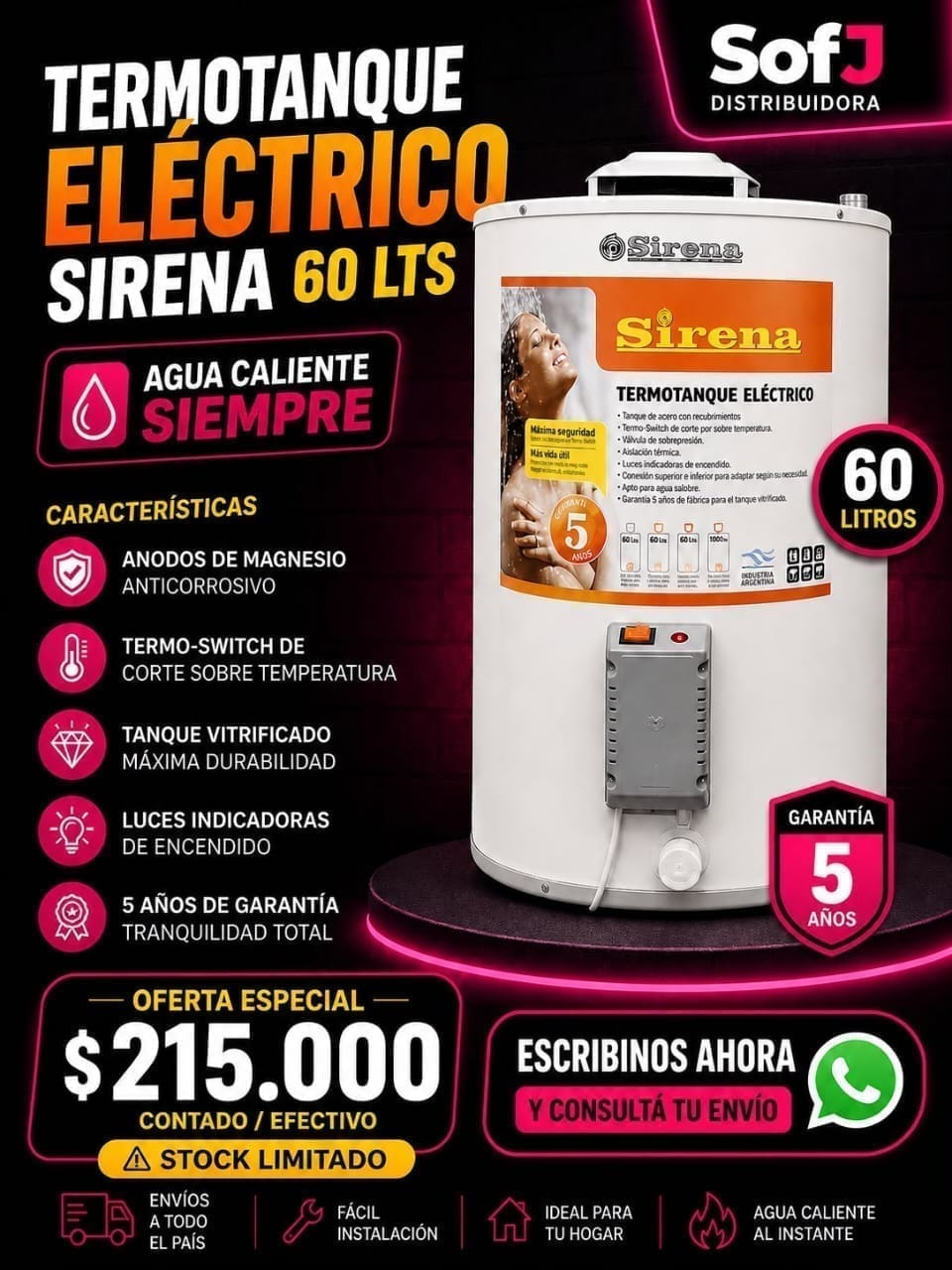 Termotanque sirena 60 L c/ superior