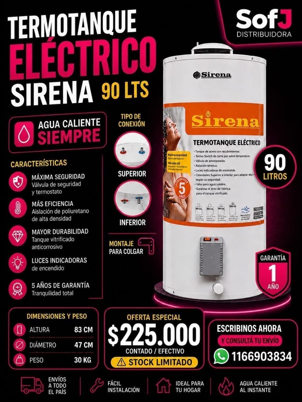 Termotanque sirena 90 L