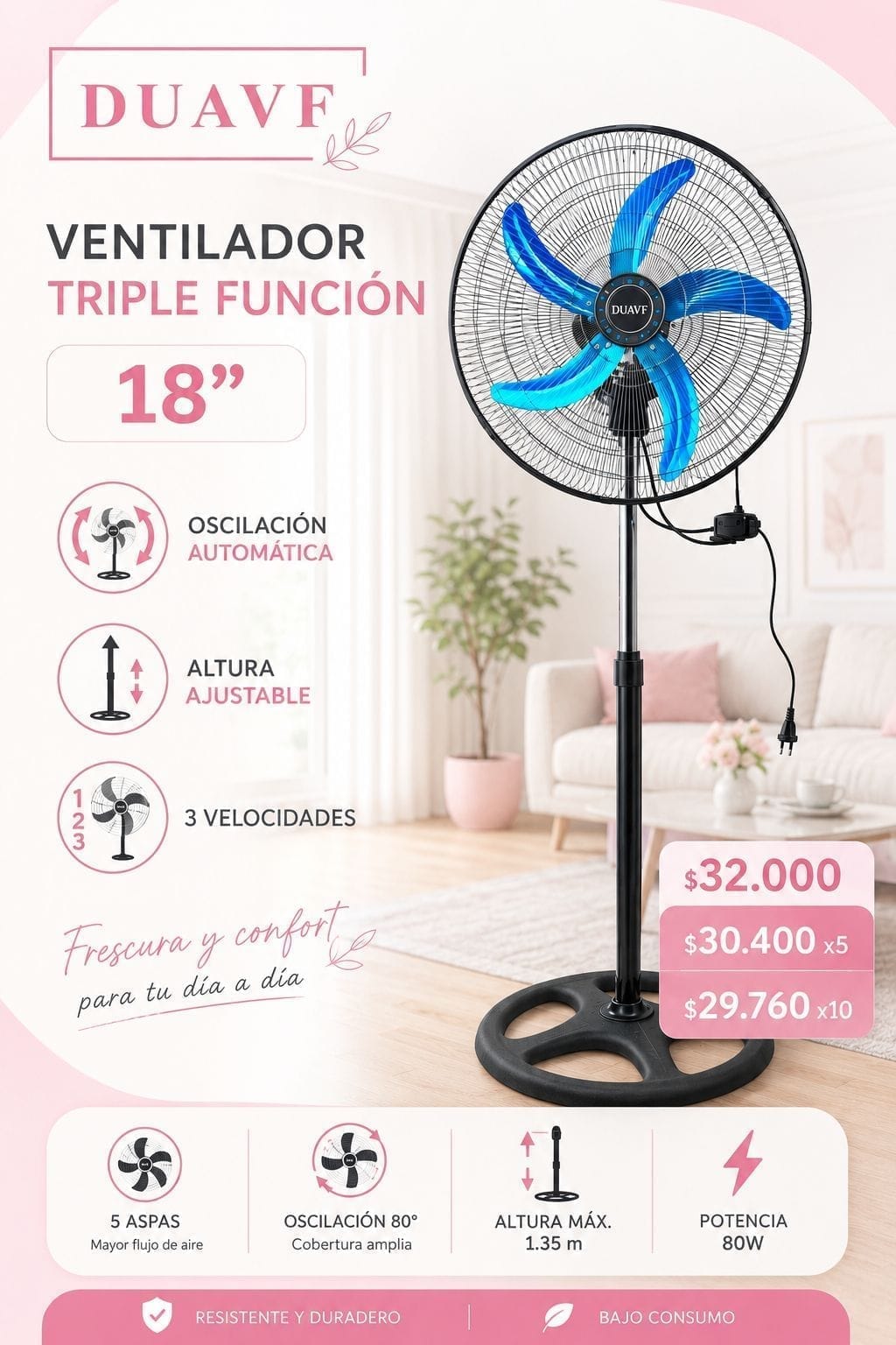 Ventilador 18" Duavf 3 en 1