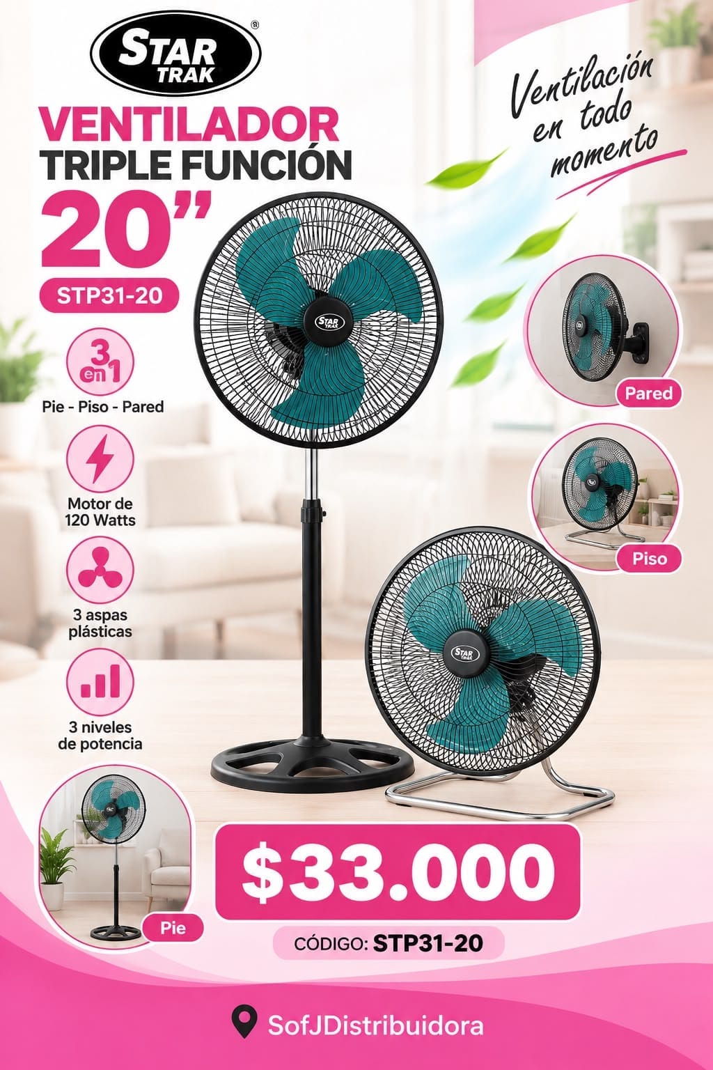 Ventilador 20" Star Track 3 en 1 STP31-20 120W