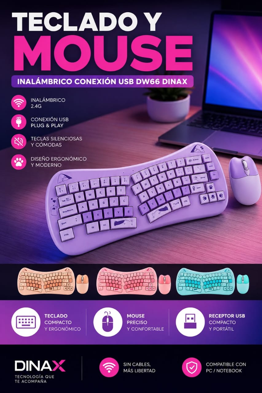 Combo teclado + mouse DW66 gatito
