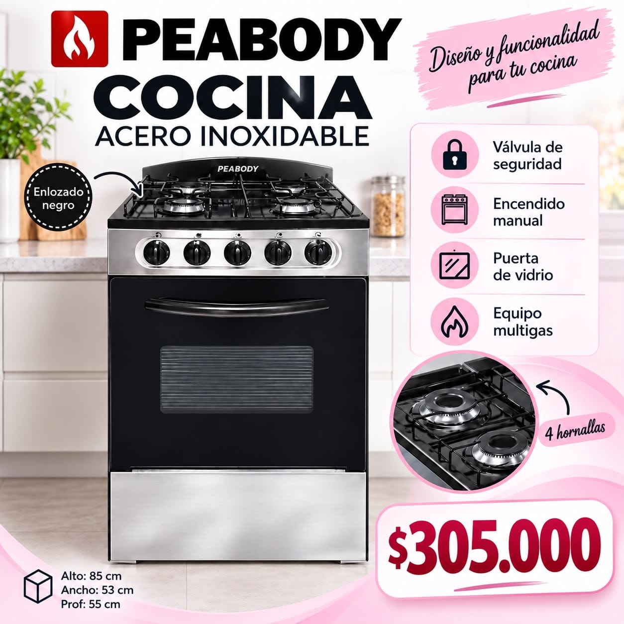 Cocina Peabody comun acero