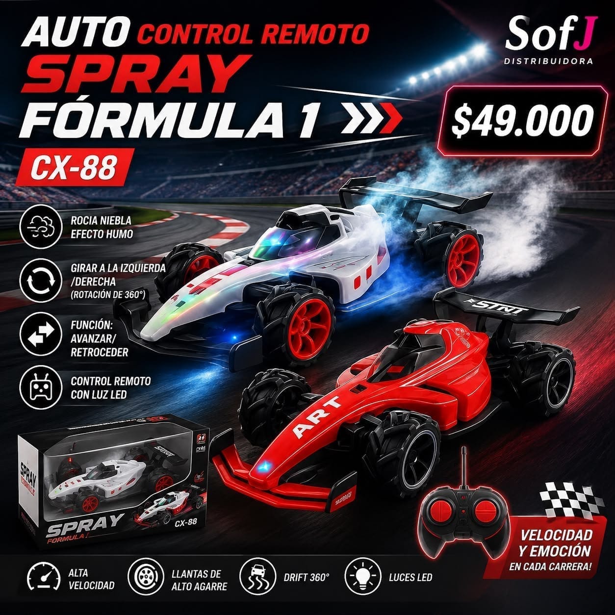 Juguete auto F1 stunt spray CX-88