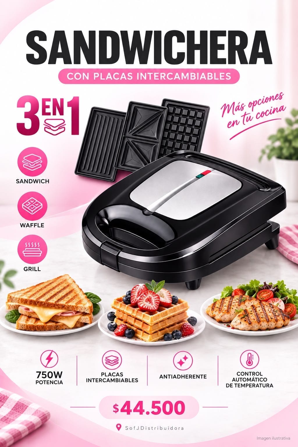 Sandwichera Winco W-340 3EN1