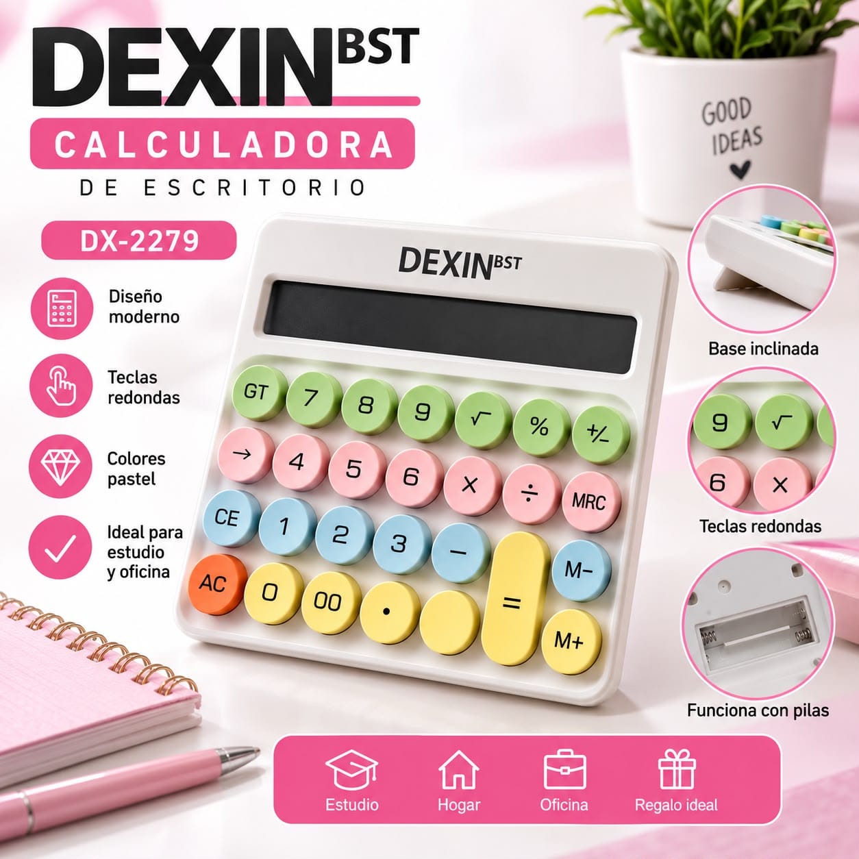 Calculadora multicolor visor grande DX-2279
