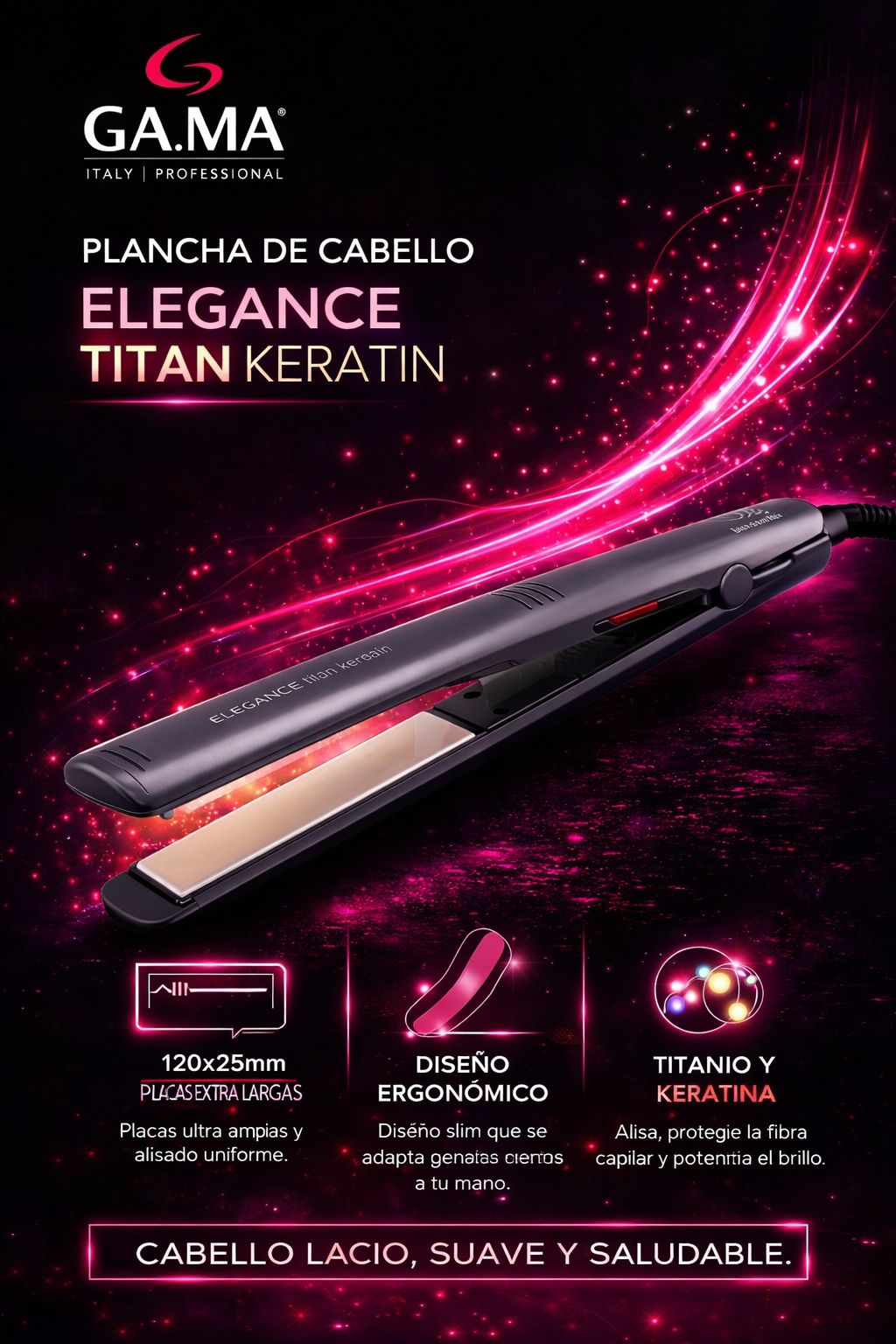 Planchita de pelo Gama elegance titan keratin