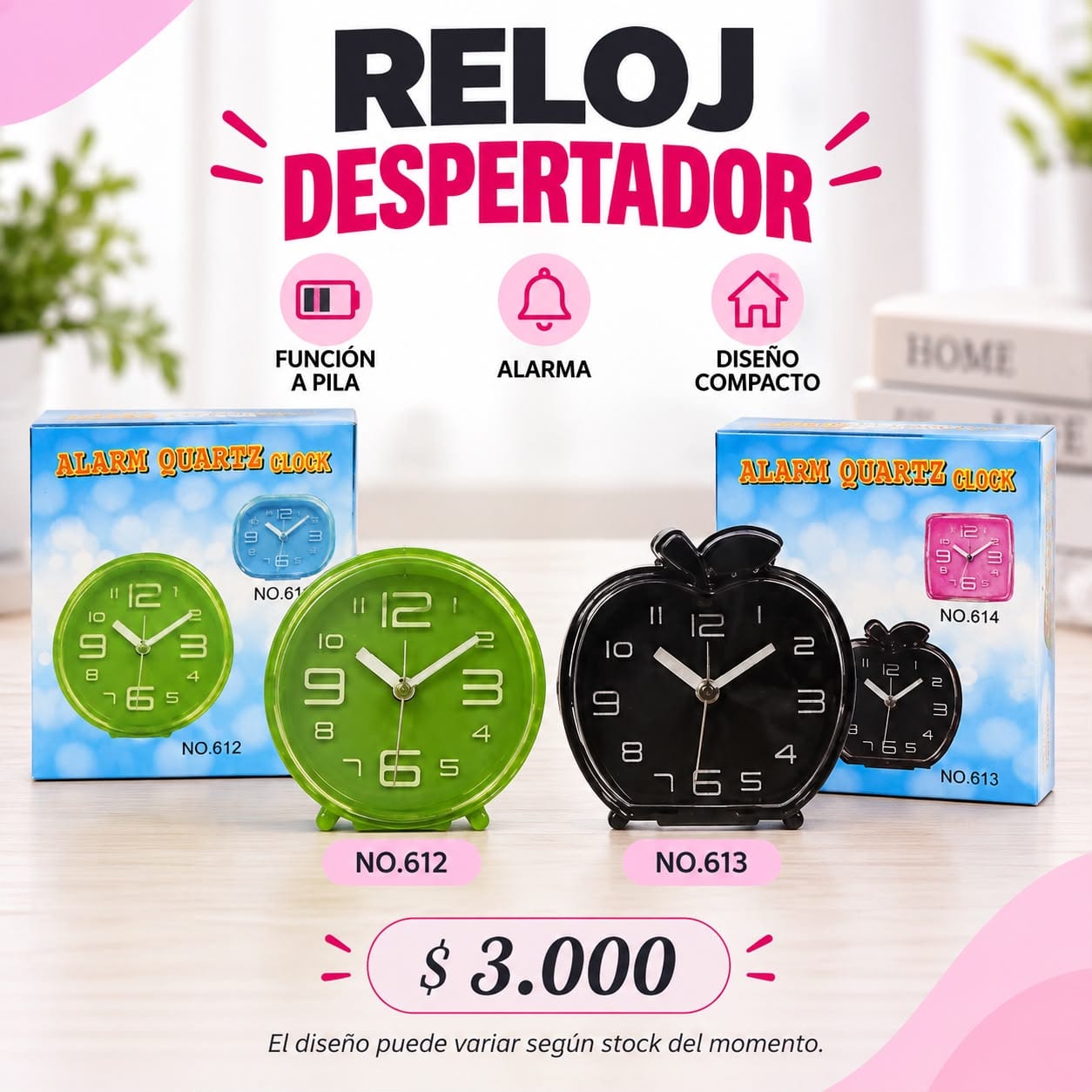 Reloj despertador rosado 611
