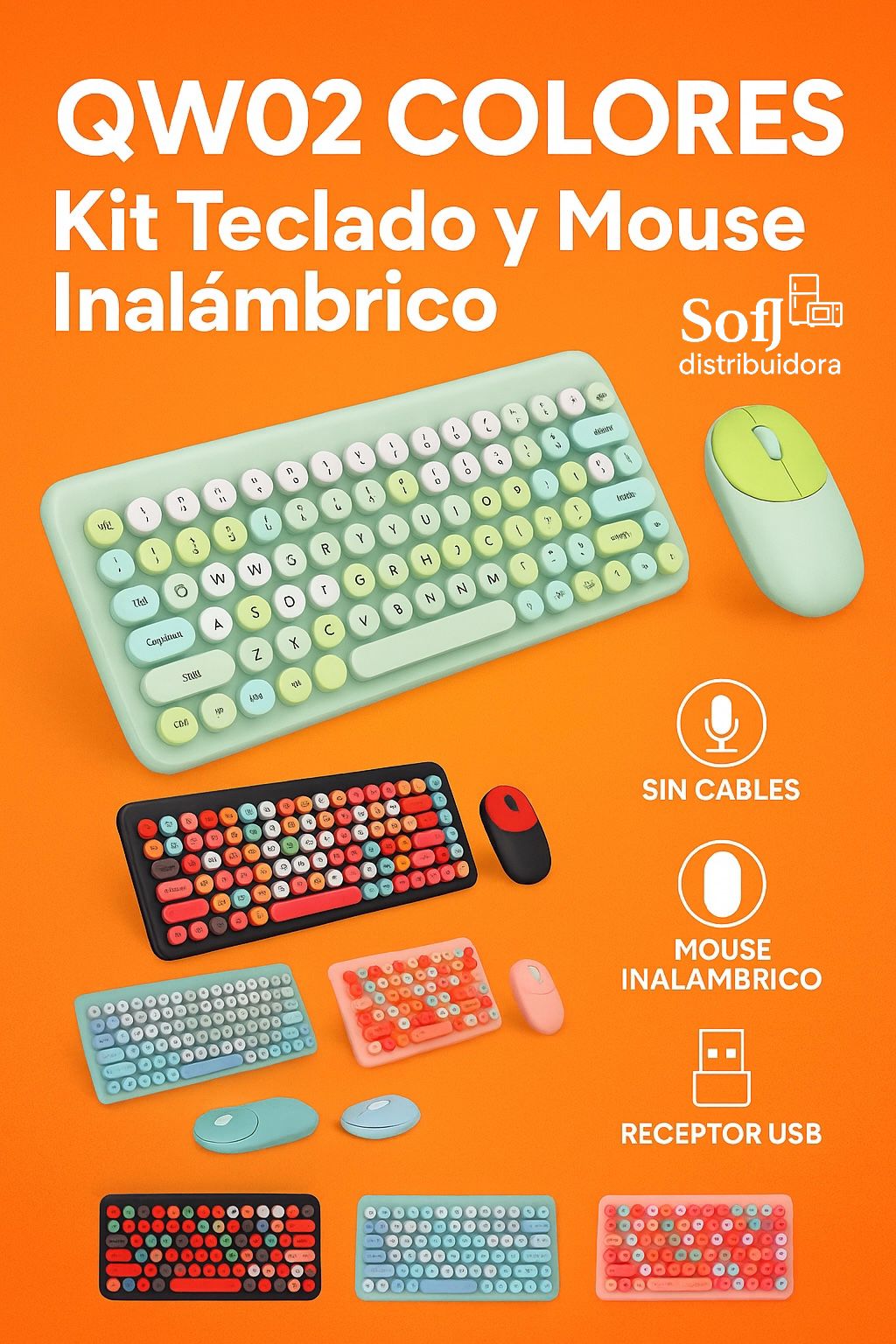 Combo teclado + mouse QW02 colores
