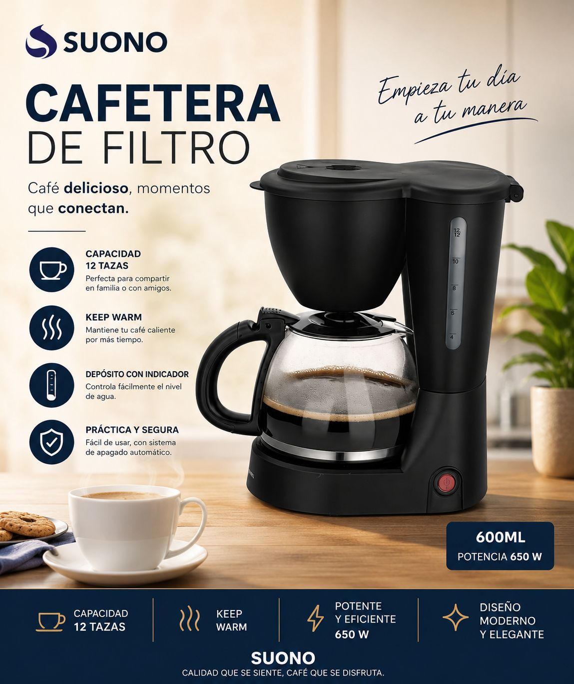 Cafetera Suono de filtro 6 tazas 600 ml
