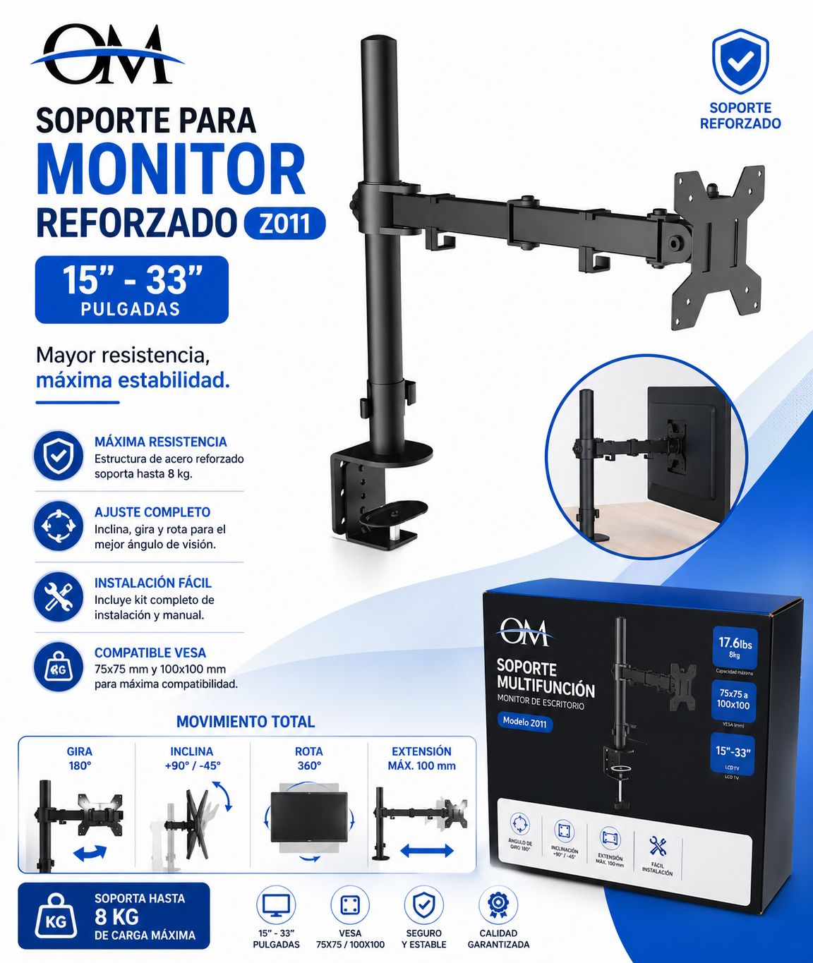 Soporte TV multifuncion OM 15" a 33" monitor Z011
