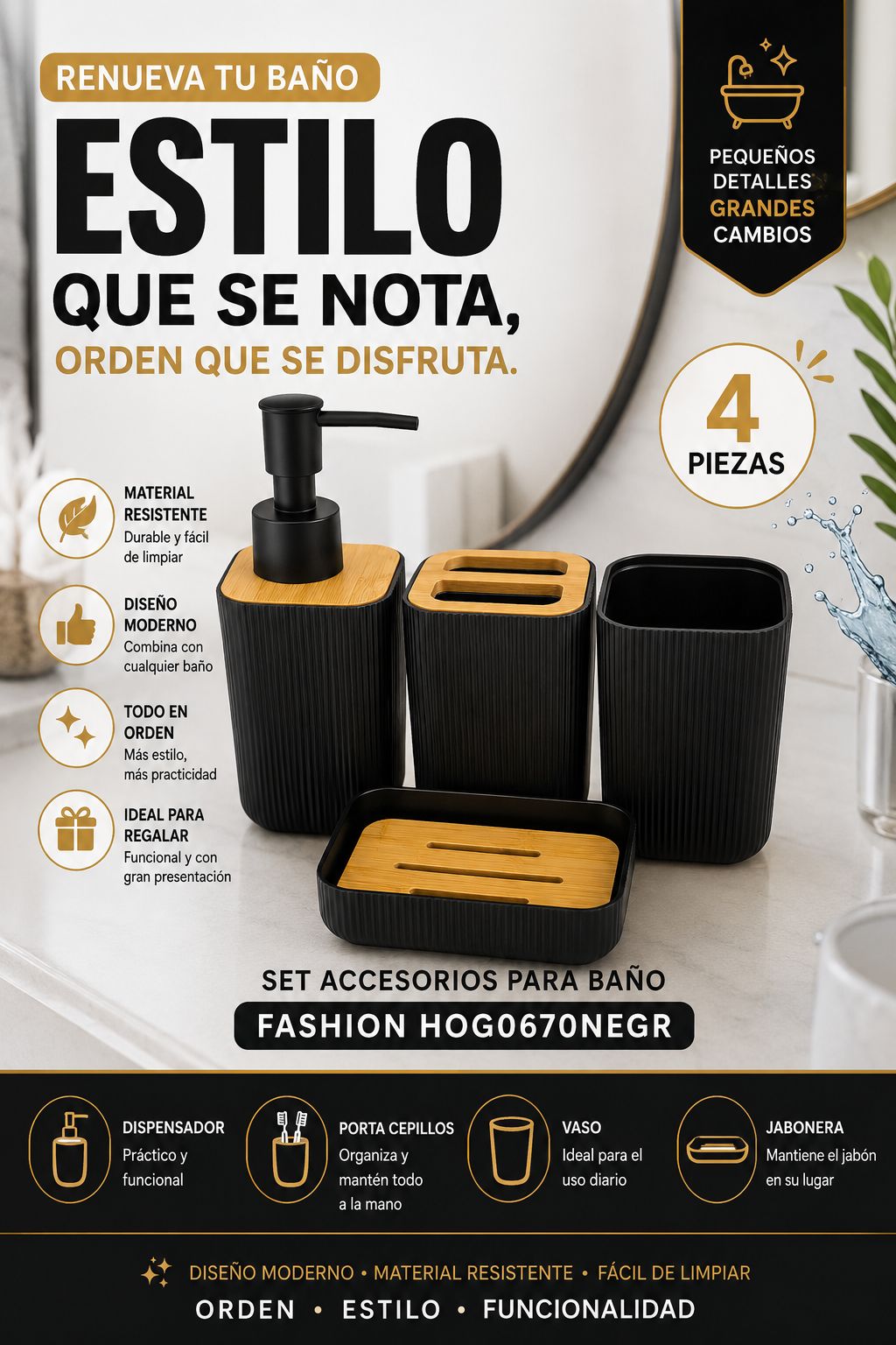 Set accesorios para baño HOG0670NEGR