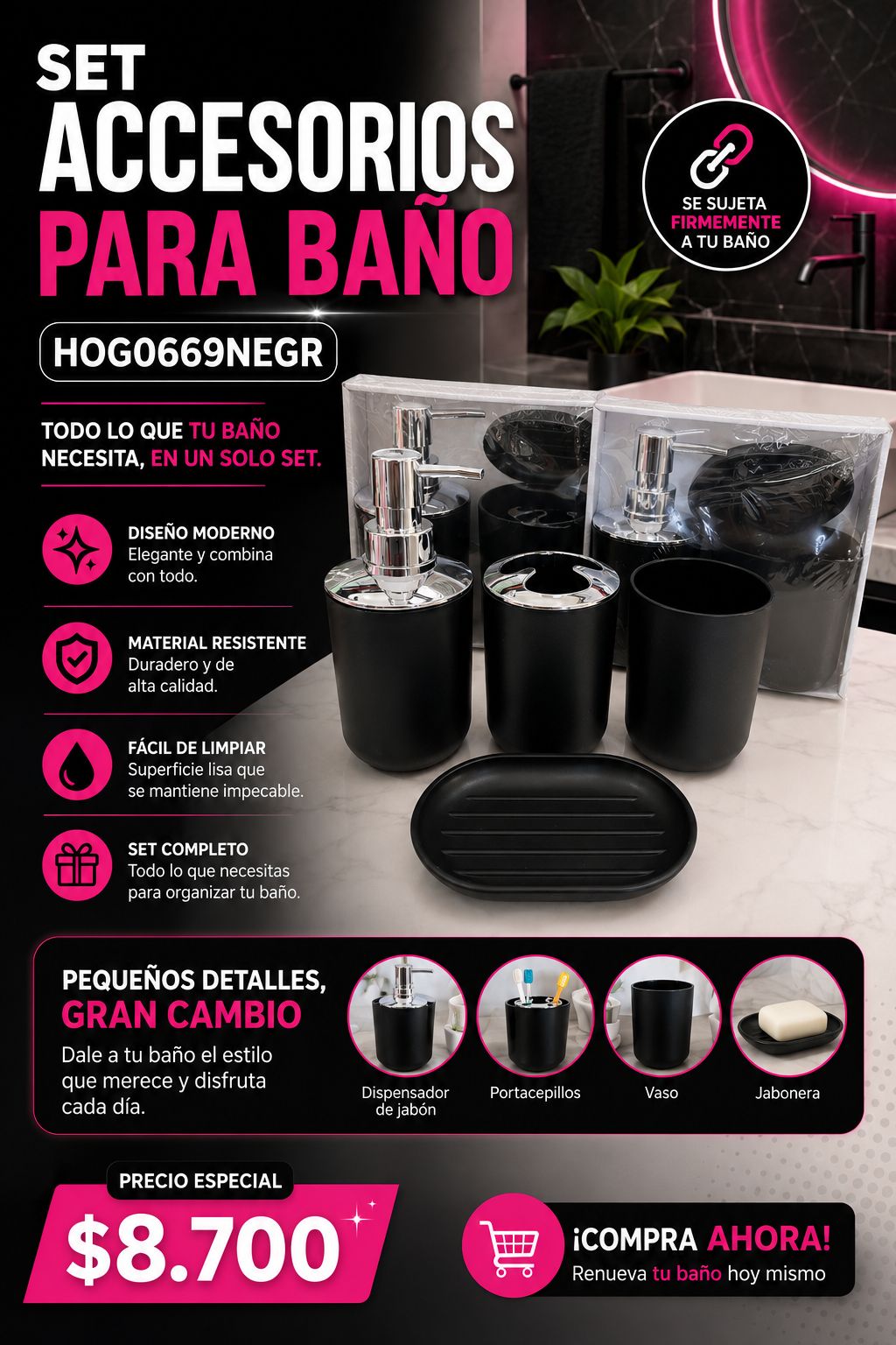 Set accesorios para baño HOG0669NEGR