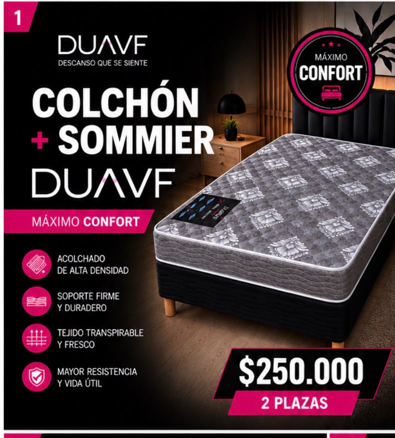 Sommier + colchón Duavf 18 cm 2 plazas 140x190