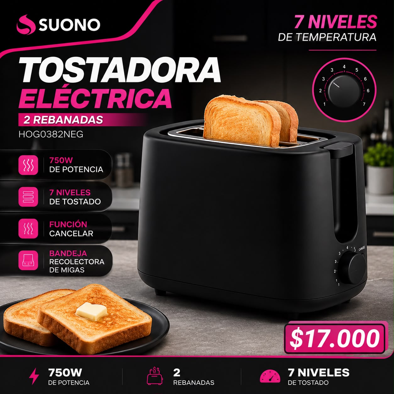 Tostadora Suono HOG0382NEG blan