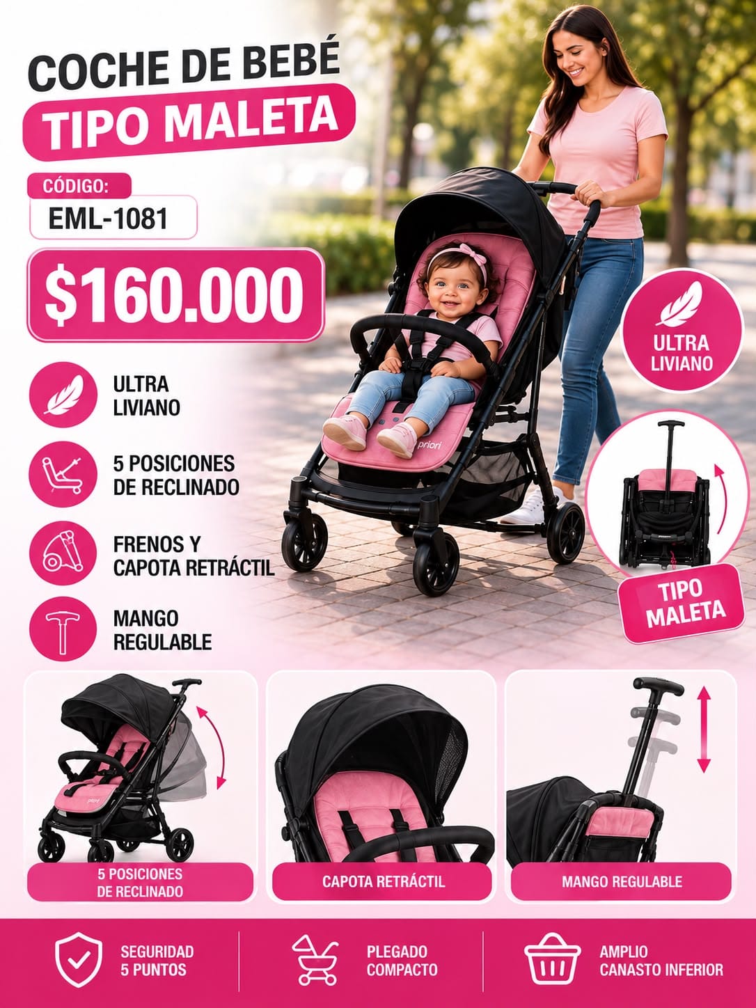 Cochecito de bebé maleta Bebesitos ABEML1081