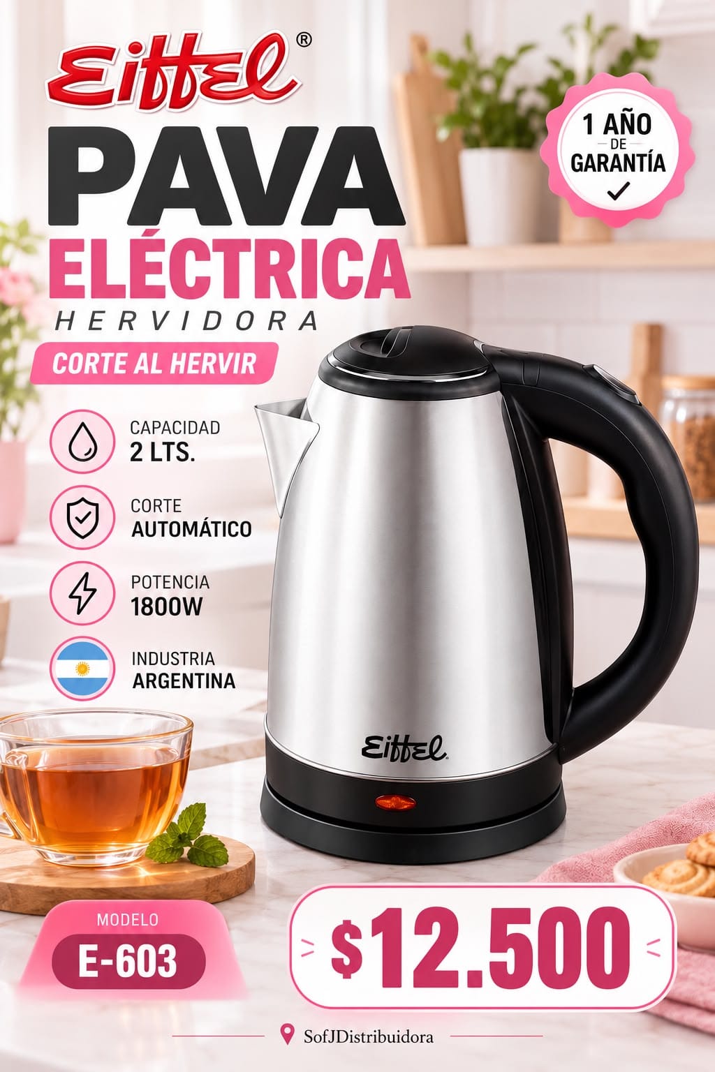 Pava eléctrica Eiffel acero hervidora E-603