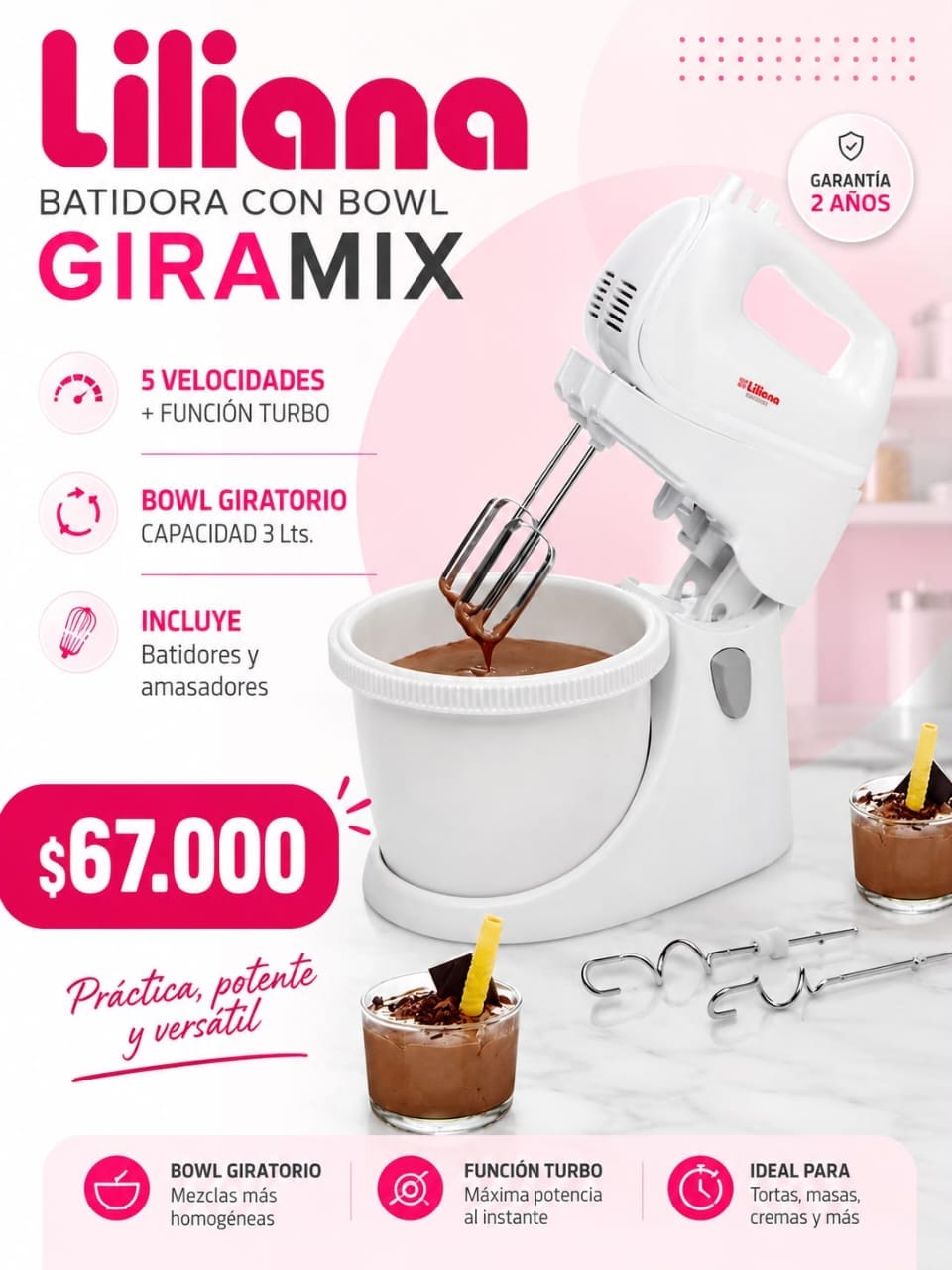 Batidora con bowl Liliana giramix AAB102