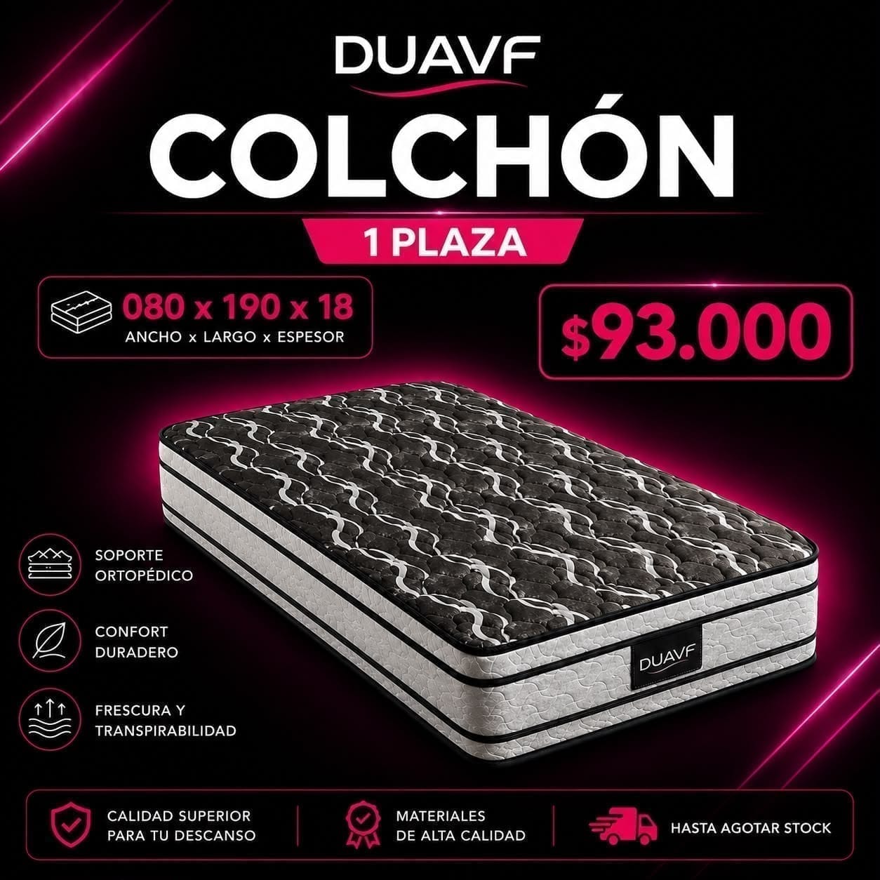 Colchón Duavf 1 plaza O.80 solo