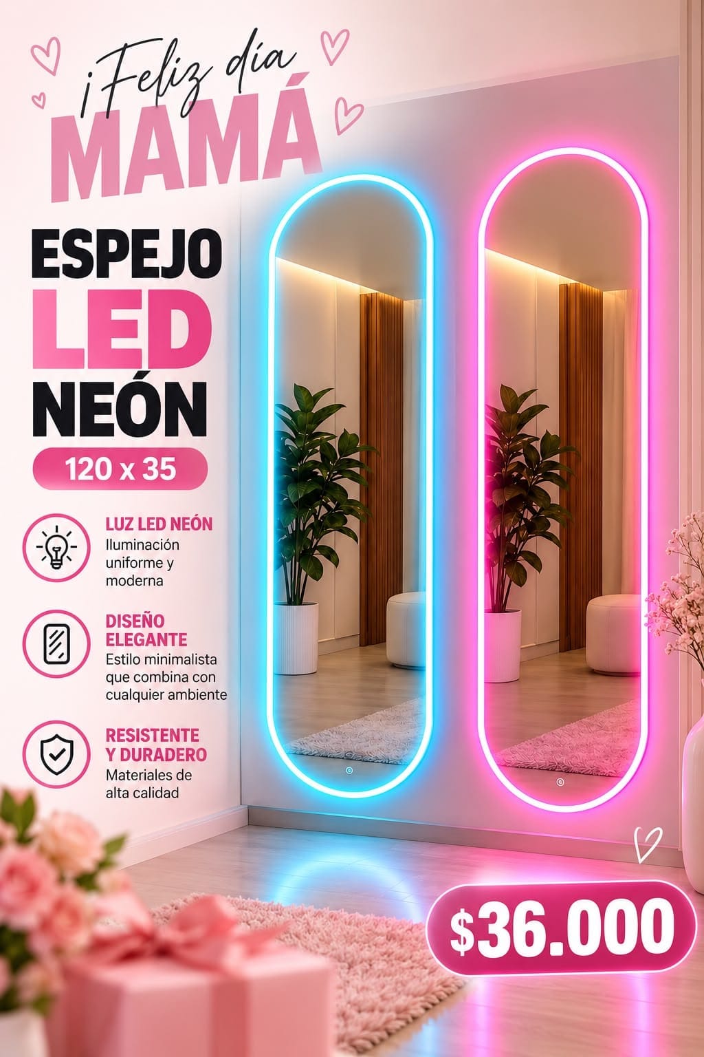 Espejo LED neon 120x35 capsula