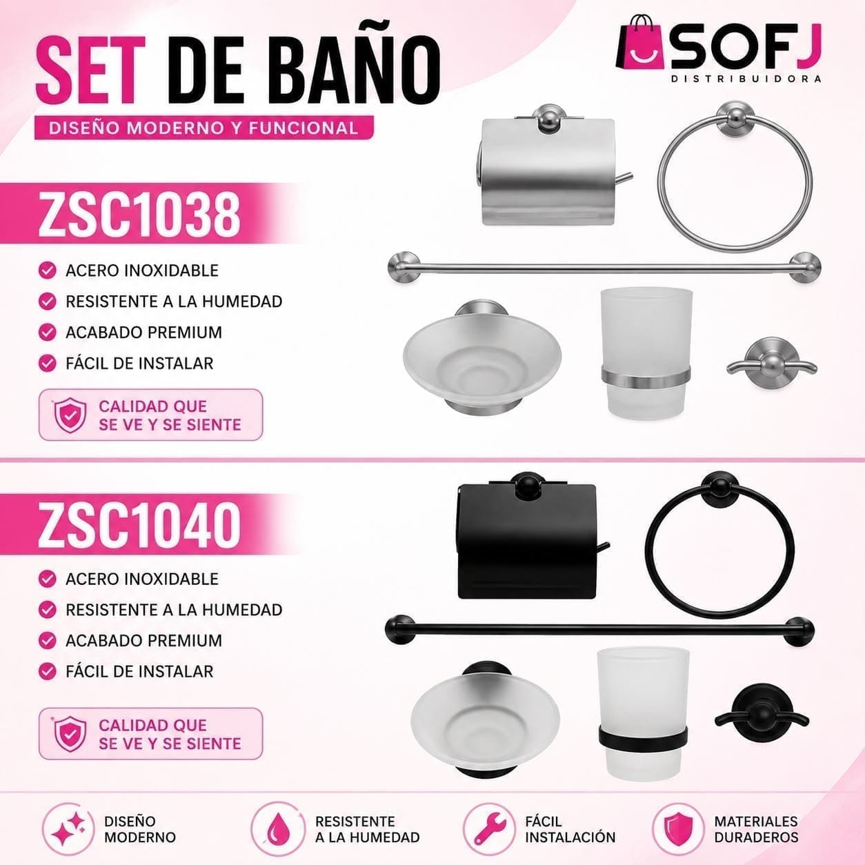 Set accesorios para baño negro