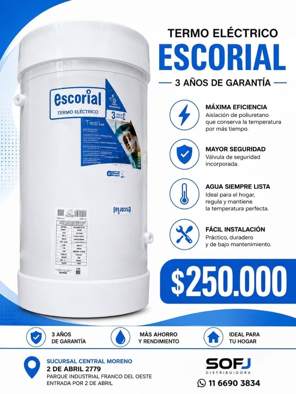 Termotanque Escorial 55 L eléctrico