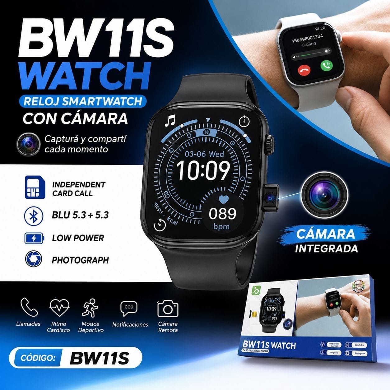 Reloj smartwatch con cámara BW11S