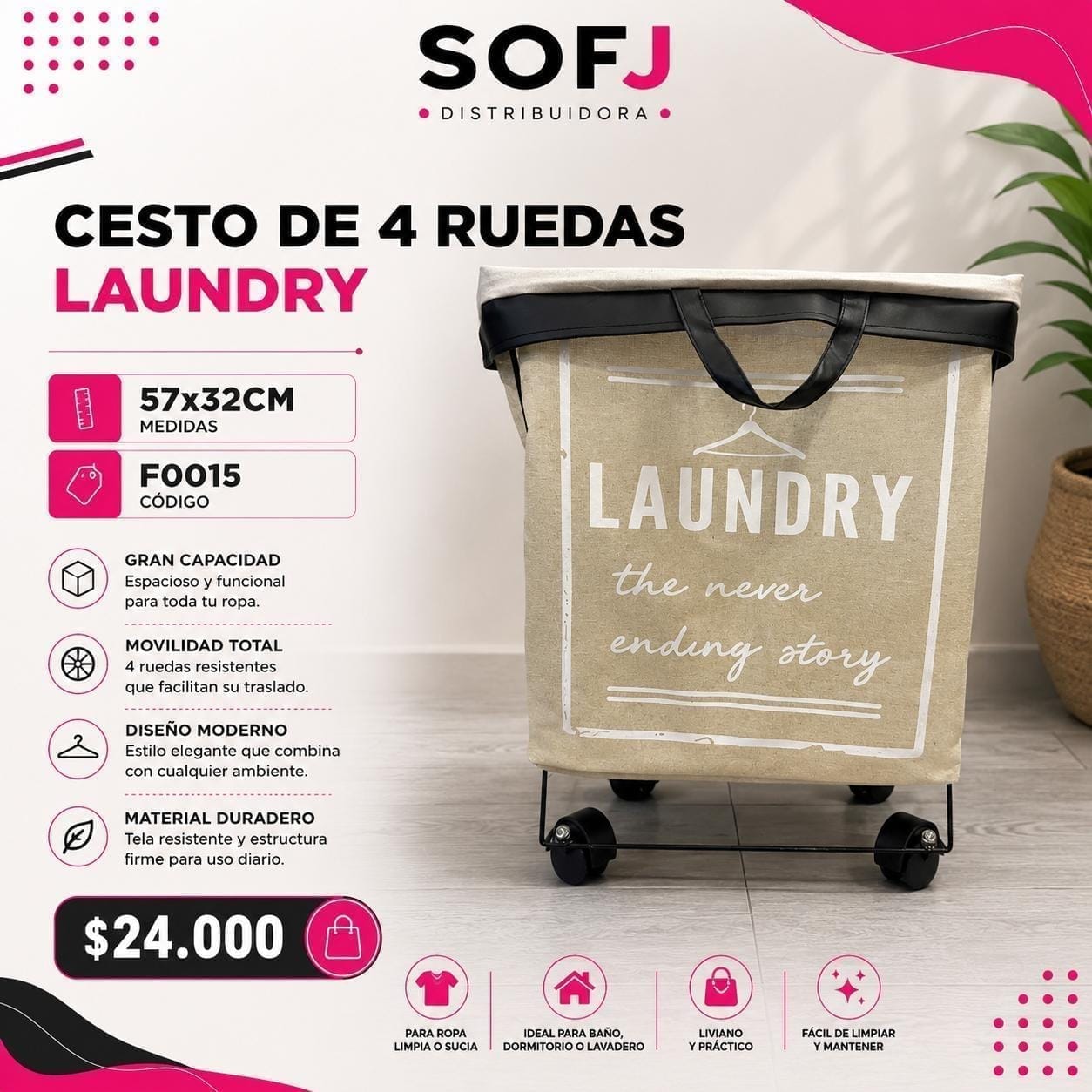 Cesto de ropa sucia F0017 4 ruedas laundry