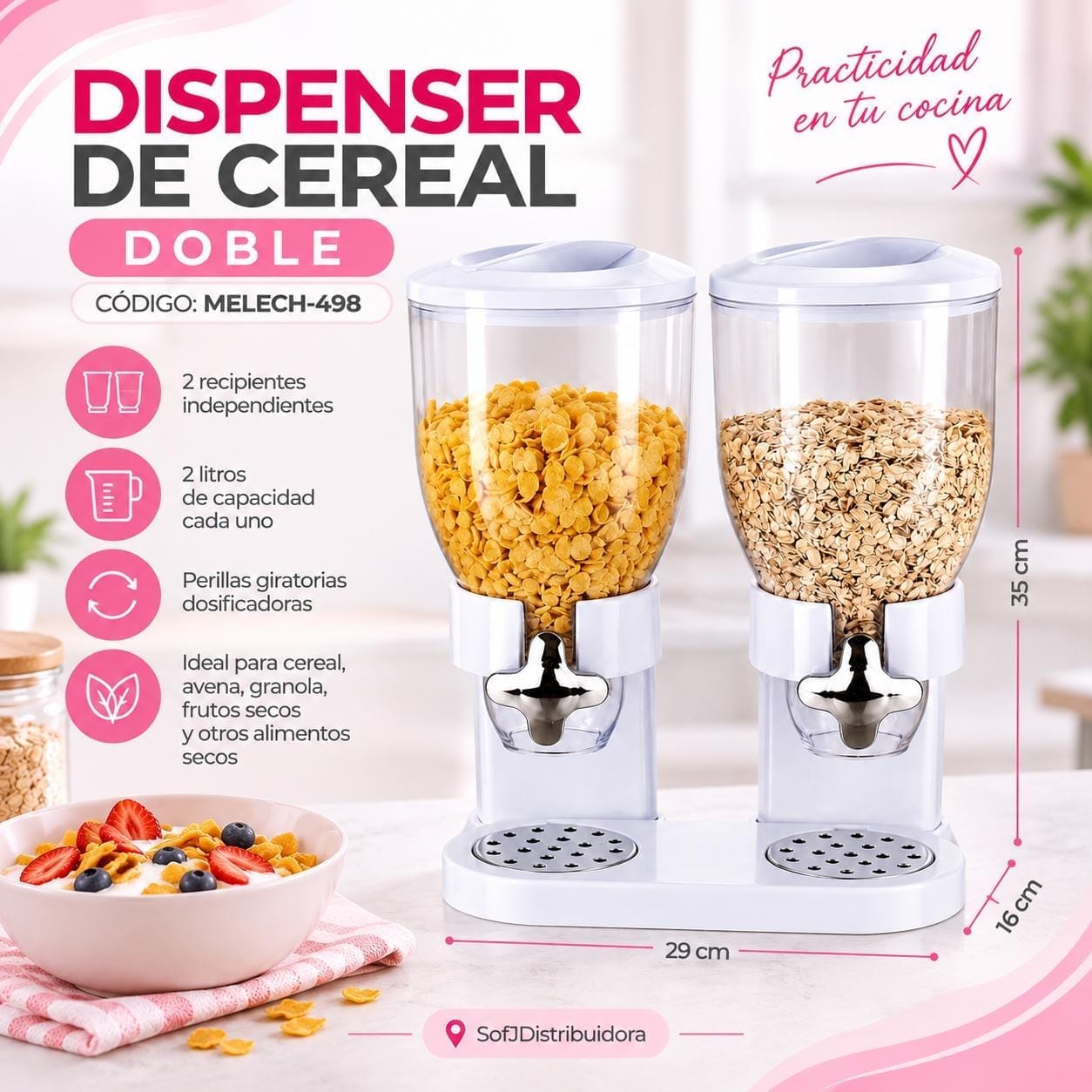 Dispenser de cereal Melech doble blanco MELECH-498