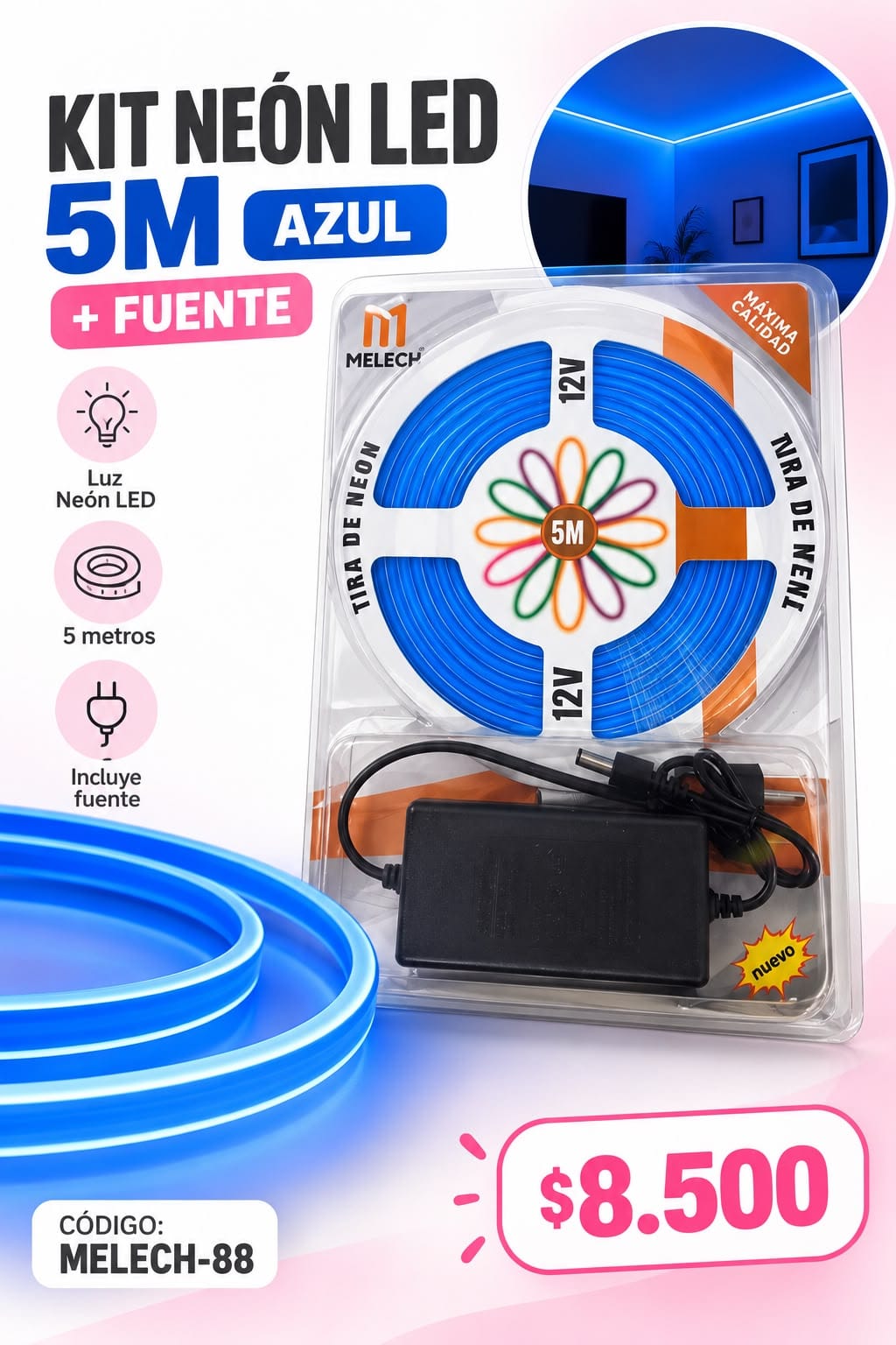 Tira LED neon Melech azul MELECH-88