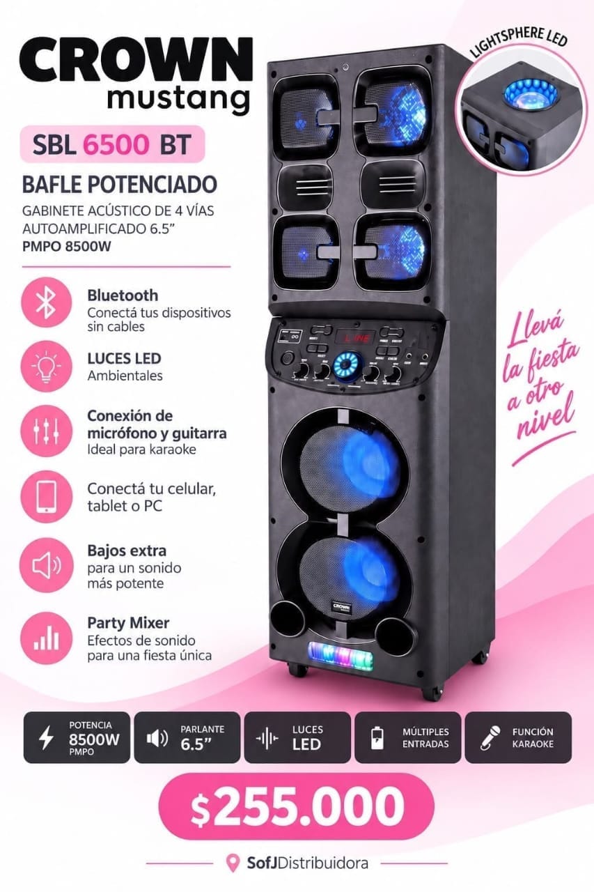 Parlante Crown Mustang SBL6500BT