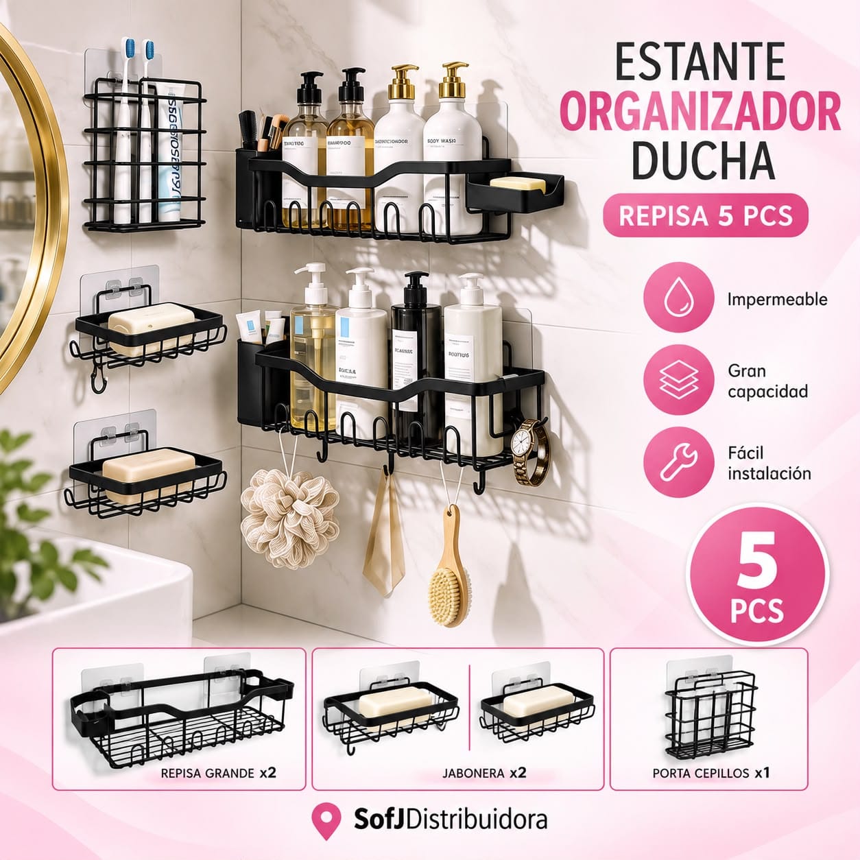 Estante org ducha repisa 5 piezas MELECH-858
