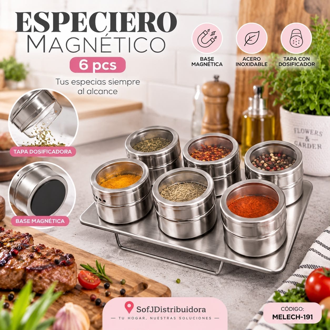 Especiero magnético 6 piezas MELECH-191