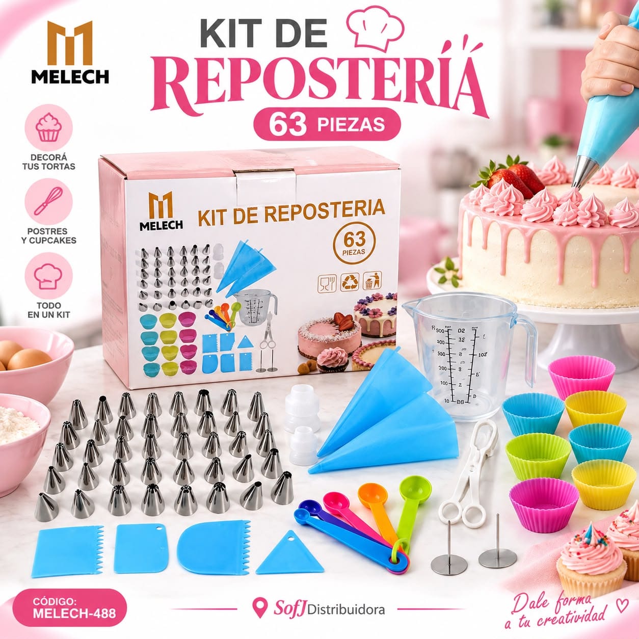 Kit reposteria pasteleria 63 piezas MELECH-488