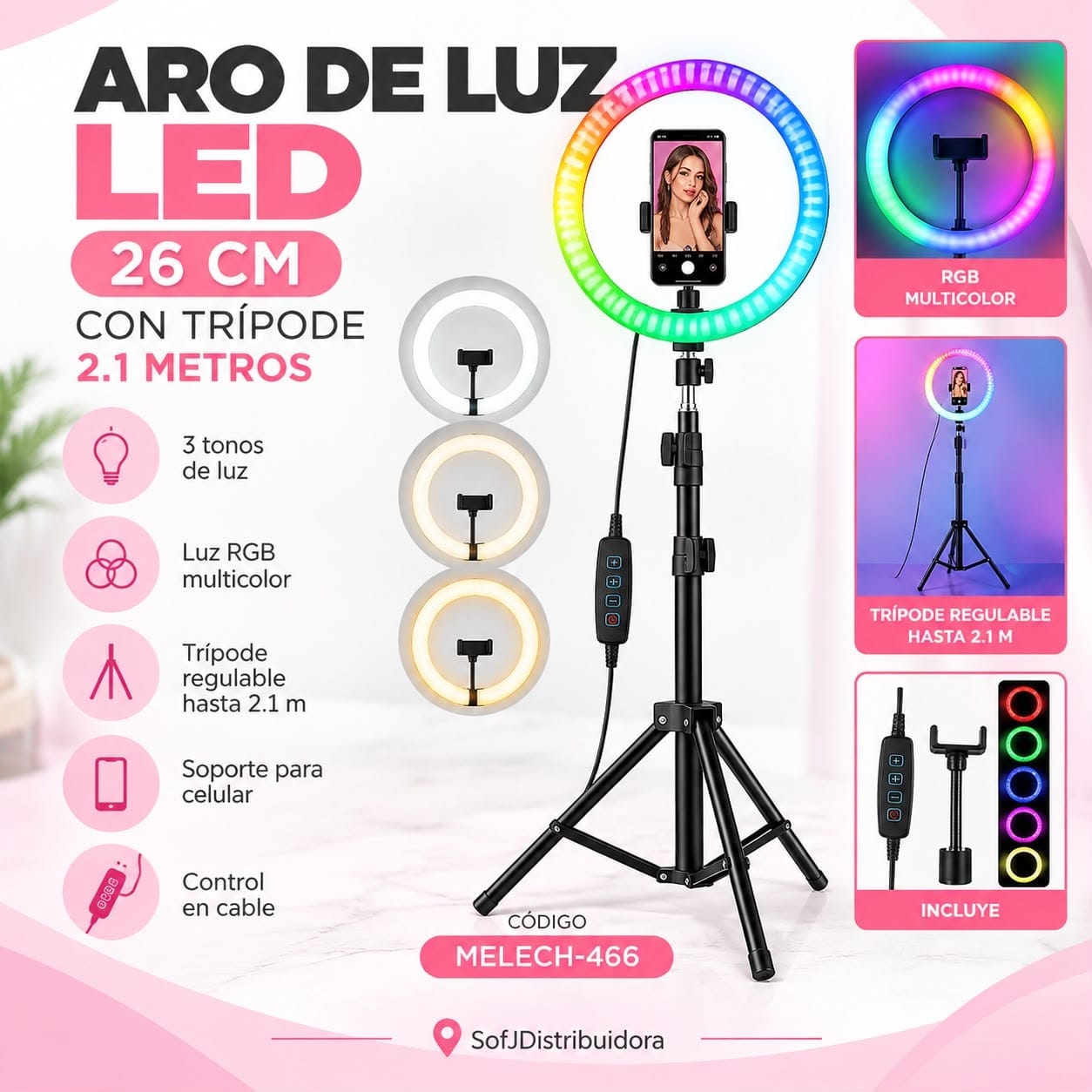 Aro de luz Melech 26 cm c/ tripode MELECH-466