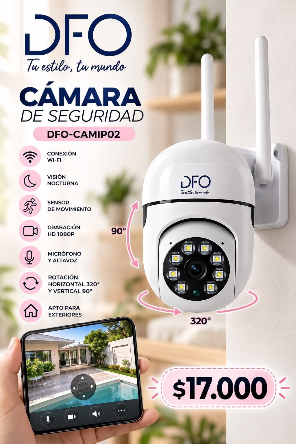 Cámara de seguridad DFO CAMIP02 doble antena
