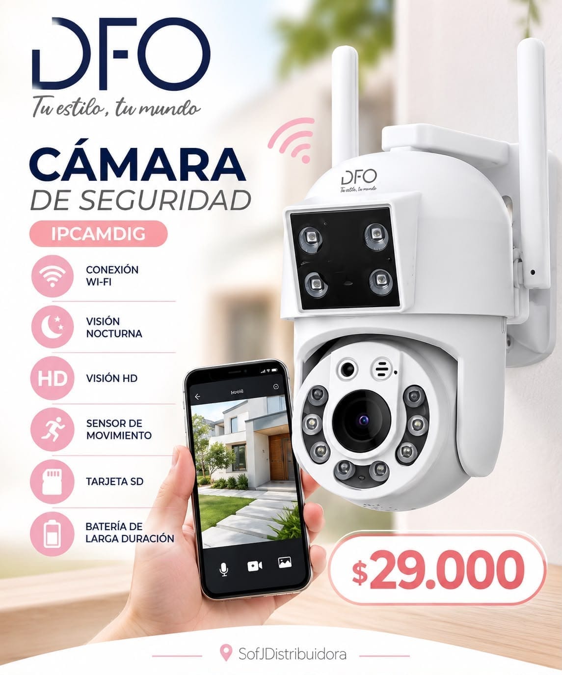 Cámara de seguridad DFO doble lente y doble antena dfoipcamdig